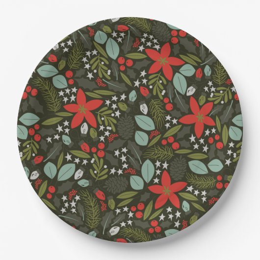 Holly Jolly Christmas Winter Pattern Pappteller (Vorderseite)