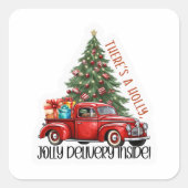 Holly Jolly Delivery Red Truck Business Holiday Quadratischer Aufkleber (Vorderseite)