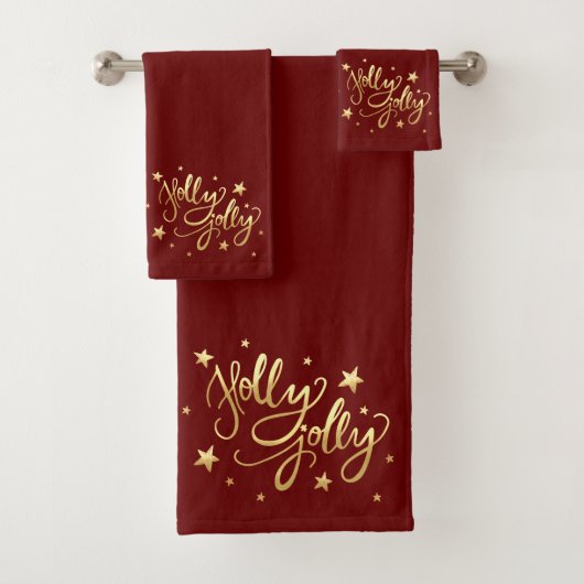 Holly Jolly | Elegante Gold Imitate Foil Script Badhandtuch Set (Insitu)
