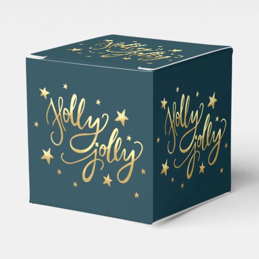 Holly Jolly | Elegante Gold Imitate Foil Script Geschenkschachtel (Vorderseite)
