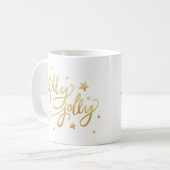 Holly Jolly | Elegante Gold Imitate Foil Script Kaffeetasse (Vorderseite Links)