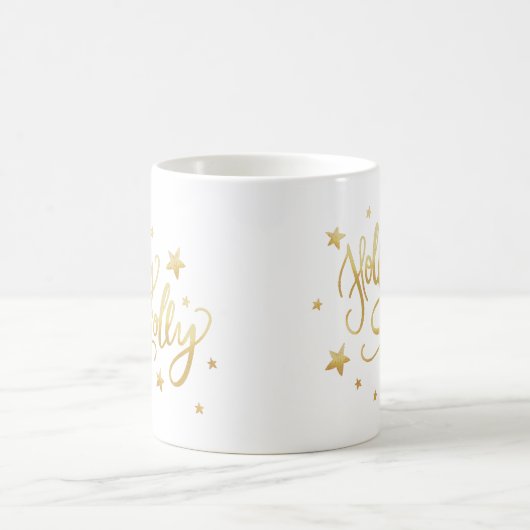 Holly Jolly | Elegante Gold Imitate Foil Script Kaffeetasse (Mittel)