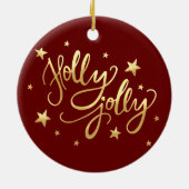 Holly Jolly | Elegante Gold Imitate Foil Script Keramik Ornament (Hinten)