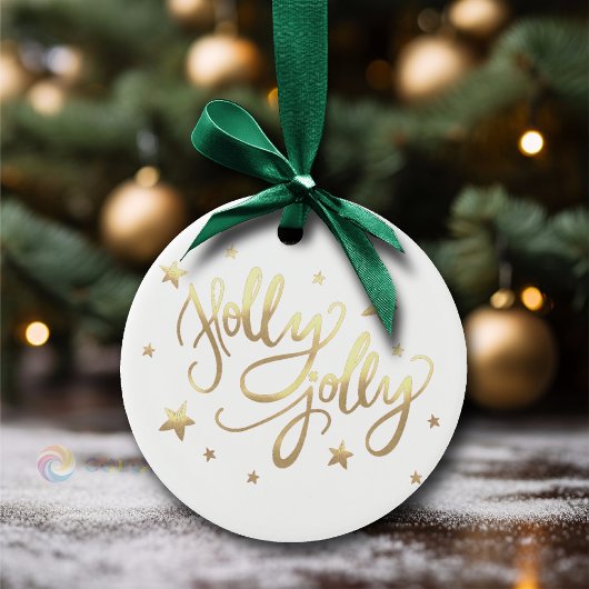Holly Jolly | Elegante Gold Imitate Foil Script Keramik Ornament