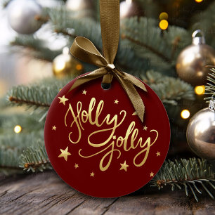 Holly Jolly Elegante Gold Imitate Foil Script Keramik Ornament