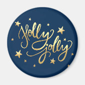 Holly Jolly | Elegante Gold Imitate Foil Script Magnet (Vorne)