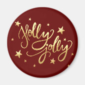 Holly Jolly | Elegante Gold Imitate Foil Script Magnet (Vorne)