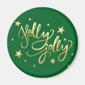 Holly Jolly | Elegante Gold Imitate Foil Script Magnet (Vorne)