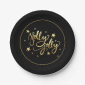 Holly Jolly | Elegante Gold Imitate Foil Script Pappteller (Vorderseite)