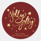 Holly Jolly | Elegante Gold Imitate Foil Script Runder Aufkleber (Vorderseite)