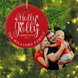 Holly Jolly Family Name Foto Weihnachtsfeiertage Keramik Ornament
