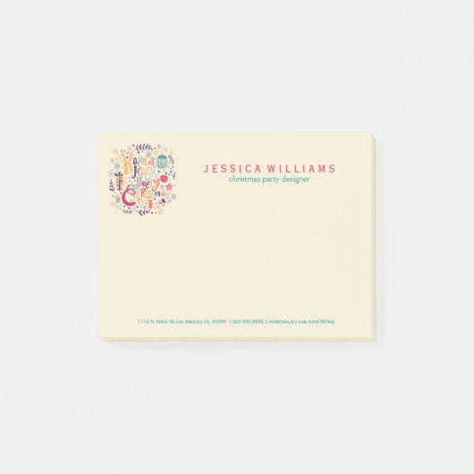 Holly Jolly farbenfrohe Weihnachtsfeier Post-it Klebezettel (Vorderseite)