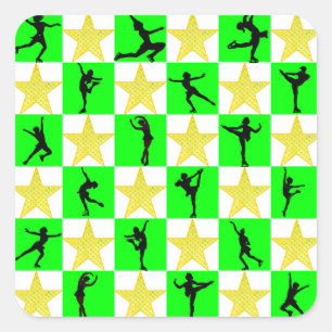 HOLLY JOLLY FIGURE SKATEN CHRISTMAS DESIGN QUADRATISCHER AUFKLEBER
