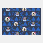 Holly Jolly Foto Collage Dark Blue Christmas Geschenkpapier Set (Vorderseite 2)