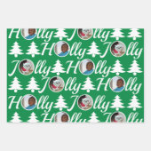 Holly Jolly Foto Collage Green White Christmas Geschenkpapier Set (Vorderseite)