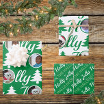 Holly Jolly Foto Collage Green White Christmas Geschenkpapier Set<br><div class="desc">Erstellen Sie Ihr eigenes personalisiertes Weihnachtspapier mit diesem Foto Collage Template Design in Holly Jolly grün und weiß. Lade deine Fotos in die runden Vorlagen hoch, wo sie das O im Typografie-Muster HOLLY und JOLLY werden, eines in Weiß auf Weihnachtsgrün und eines in Grün auf klassischem Weiß. Unter dem festlichen...</div>