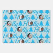 Holly Jolly Foto Collage Light Blue Christmas Geschenkpapier Set (Vorderseite)