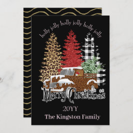 Holly Jolly frohe Weihnachtsbaumen auf Truck Card Feiertagskarte