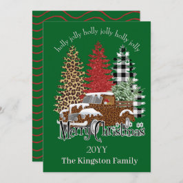 Holly Jolly frohe Weihnachtsbaumen auf Truck Card Feiertagskarte