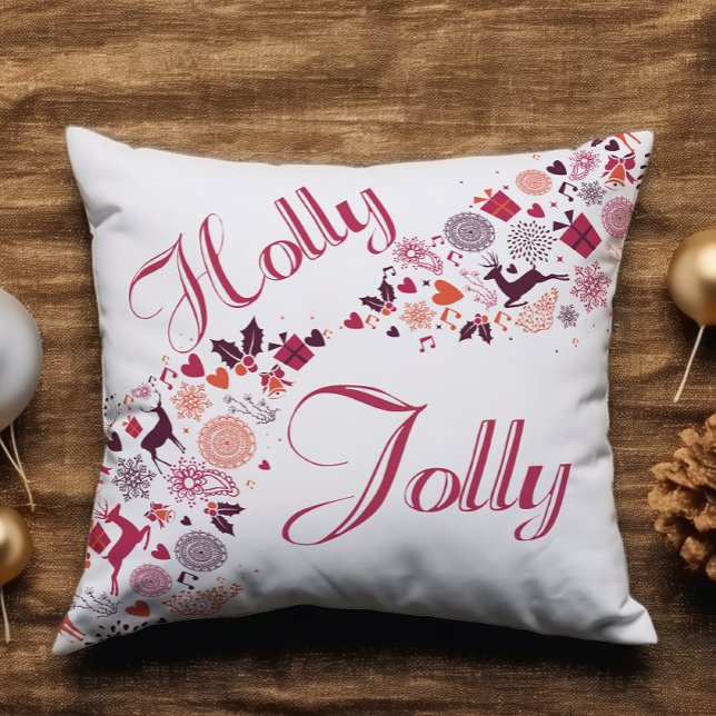 Holly Jolly Fun Red Snow Name Weihnachten Kissen (Von Creator hochgeladen)