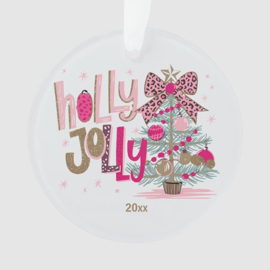 Holly Jolly Glam Pink Gold Leopard Print Christmas Ornament (Vorderseite)