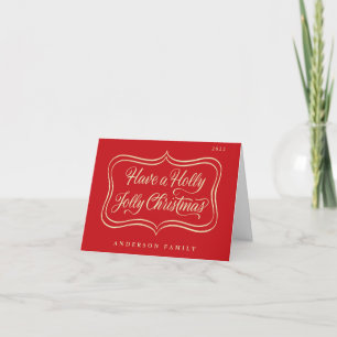 Holly Jolly Gold Frame Feiertagskarte