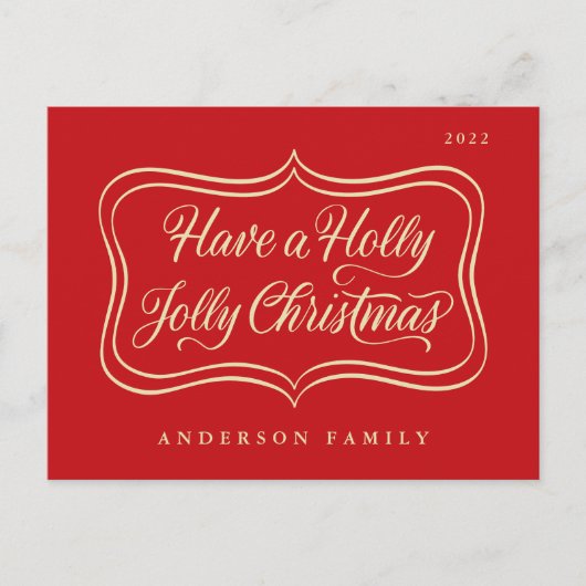 Holly Jolly Gold Frame Feiertagspostkarte (Vorderseite)