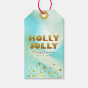 Holly Jolly   Grüne Pastel und Gold Geschenkanhänger