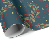 Holly Jolly Grüntöne ; Yuletide Verlasse auf Blue Geschenkpapier (Rolleneckpunkt)