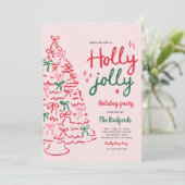 Holly Jolly Hand Drawn Weihnachtsfeier Einladung (Stehend Vorderseite)