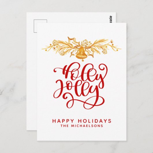 Holly Jolly | Happy Holidays Postkarte (Vorne/Hinten)