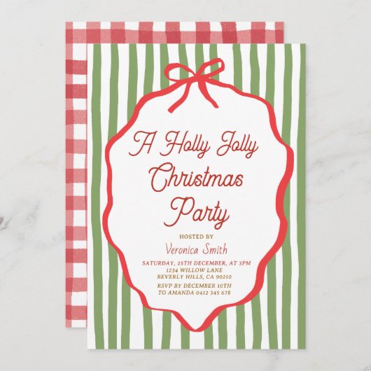 Holly Jolly Holiday Christmas Party Invitation Einladung (Vorne/Hinten)