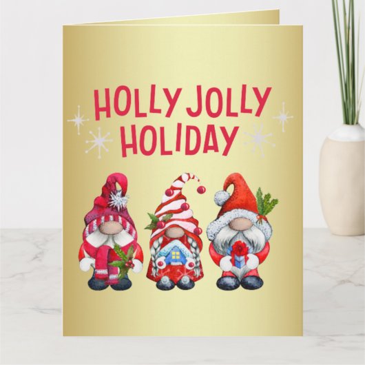 Holly Jolly Holiday Gnomes Karte (Vorderseite)