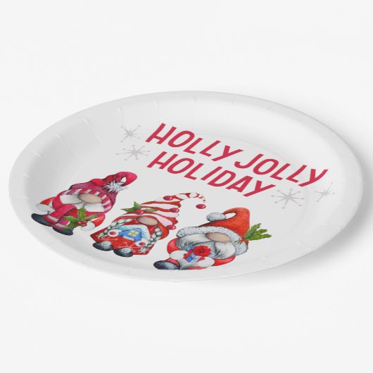 Holly Jolly Holiday Gnomes Pappteller (Schrägansicht)