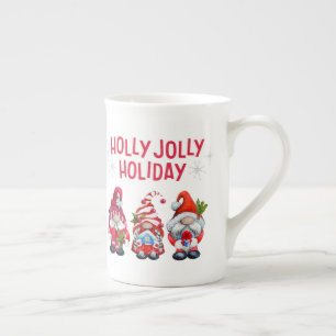 Holly Jolly Holiday Gnomes Whimsical Weihnachten Porzellantasse