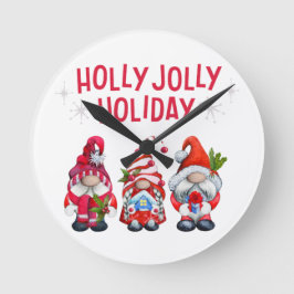 Holly Jolly Holiday Gnomes Whimsical Weihnachten Runde Wanduhr