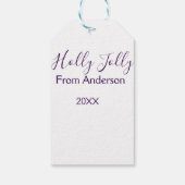 Holly Jolly holidays add name family year purple s Geschenkanhänger (Rückseite)