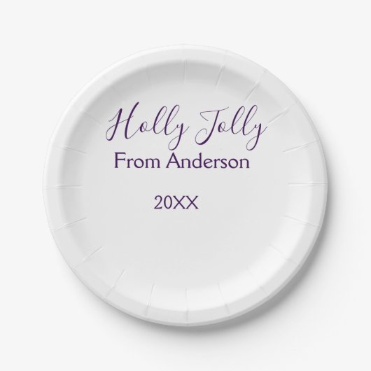 Holly Jolly holidays add name family year purple s Pappteller (Vorderseite)