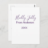 Holly Jolly holidays add name family year purple s Postkarte (Vorne/Hinten)