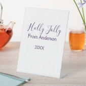 Holly Jolly holidays add name family year purple s Sockelschild (In Situ)