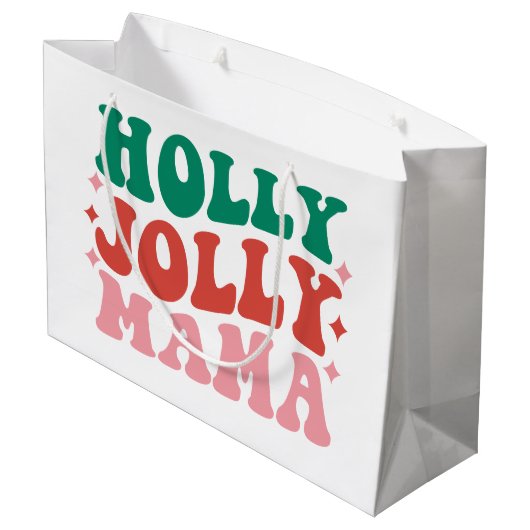Holly Jolly Mama - Fun Holiday Design Große Geschenktüte (Rückseite Schrägansicht)