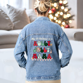 Holly Jolly Mama Text Christmas Denim Jacket Jeansjacke