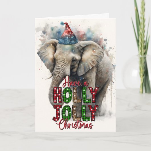 Holly Jolly Merry Christmas Santa Elephant Card Karte (Vorderseite)