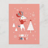 Holly Jolly mit Niedlicher Dog Weihnachtskarte Postkarte (Vorderseite)
