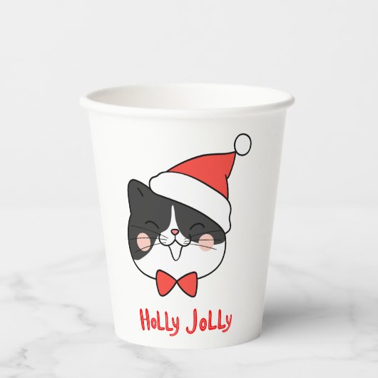Holly Jolly Niedlich Christmas Santa Cat Pappbecher (Vorderseite)