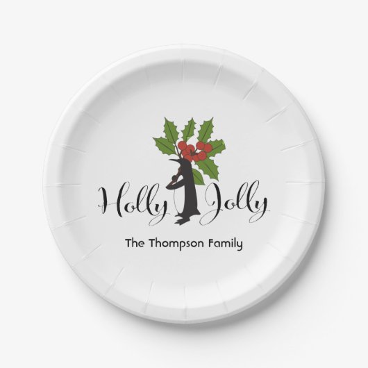 Holly Jolly Niedlich Funny Penguin Weihnachten Pappteller (Vorderseite)