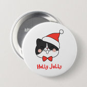 Holly Jolly Niedlich Kawaii Santa Cat Button (Vorne & Hinten)