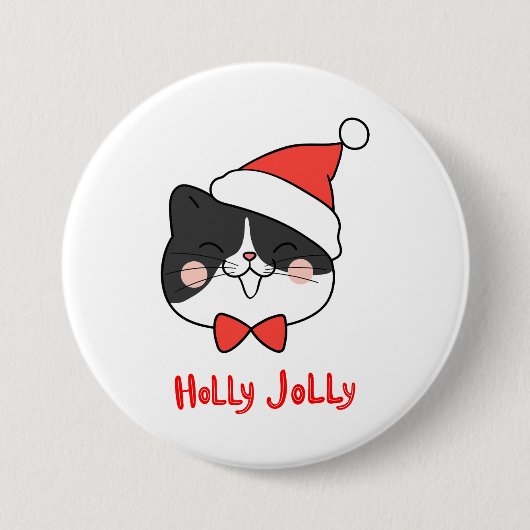Holly Jolly Niedlich Kawaii Santa Cat Button (Vorderseite)