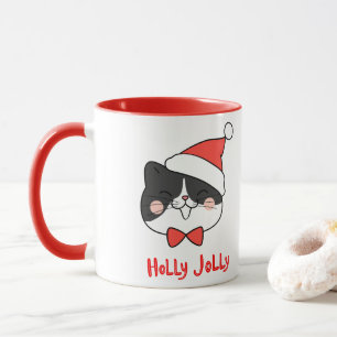 Holly Jolly Niedlich Kawaii Santa Cat Weihnachten Tasse