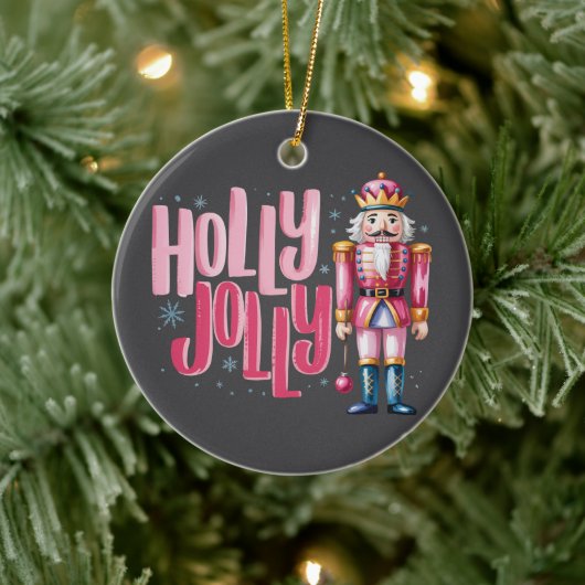 Holly Jolly Nutcracker Christmas Coquette Preppy Keramik Ornament (Baum)